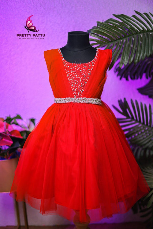 Beautiful red net frock