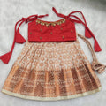 Kanchi Pattu Pavadai with Knotted Sleeves and Intricate Aari Work