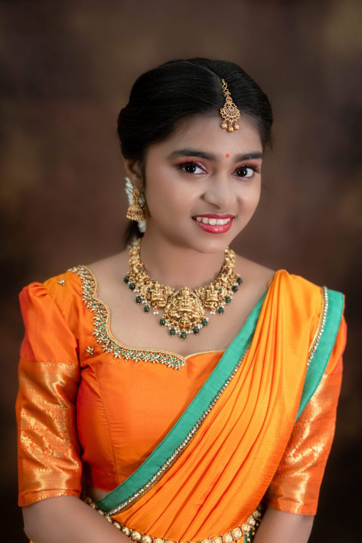 Semi Banarasi Lehenga with Aari Blouse & Lace Work Dupatta