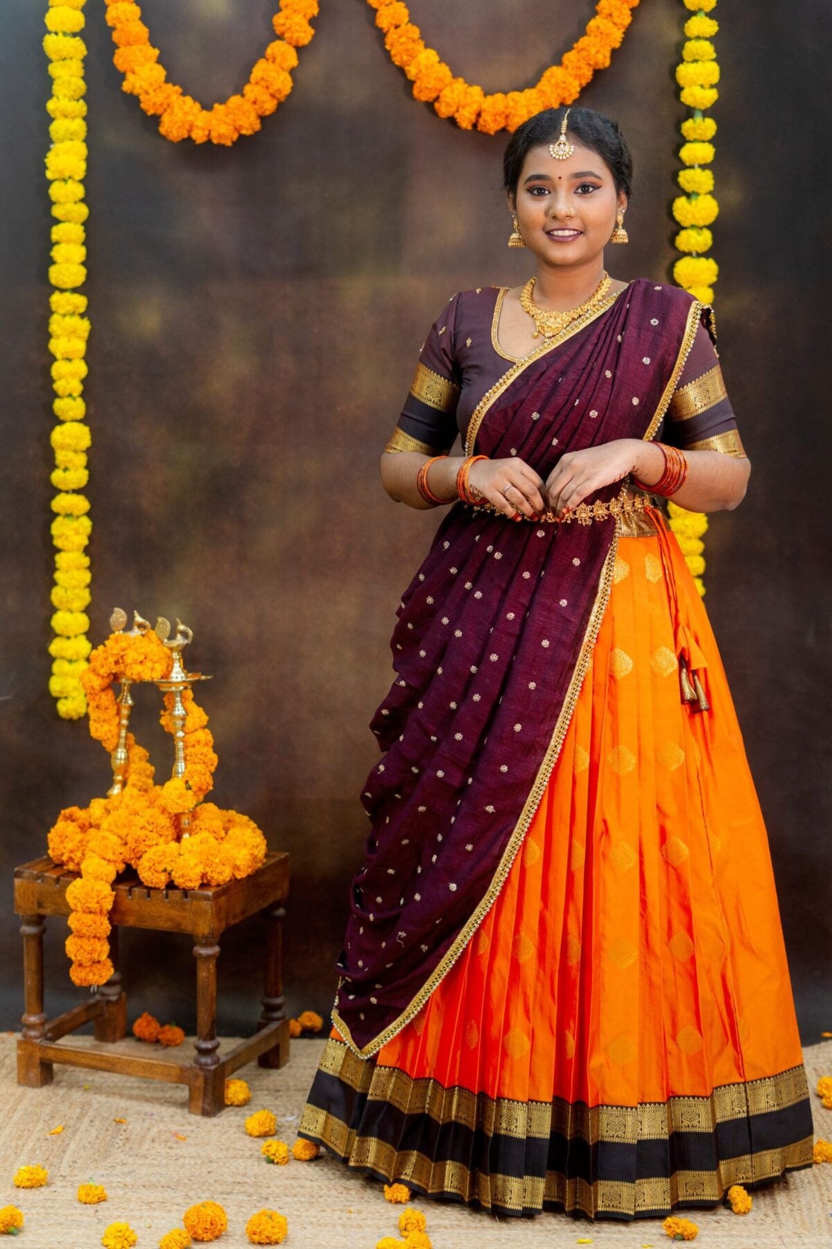 Royal Maroon Sunset Half Saree ✨ Exclusively at Pretty Pattu Boutique 💛