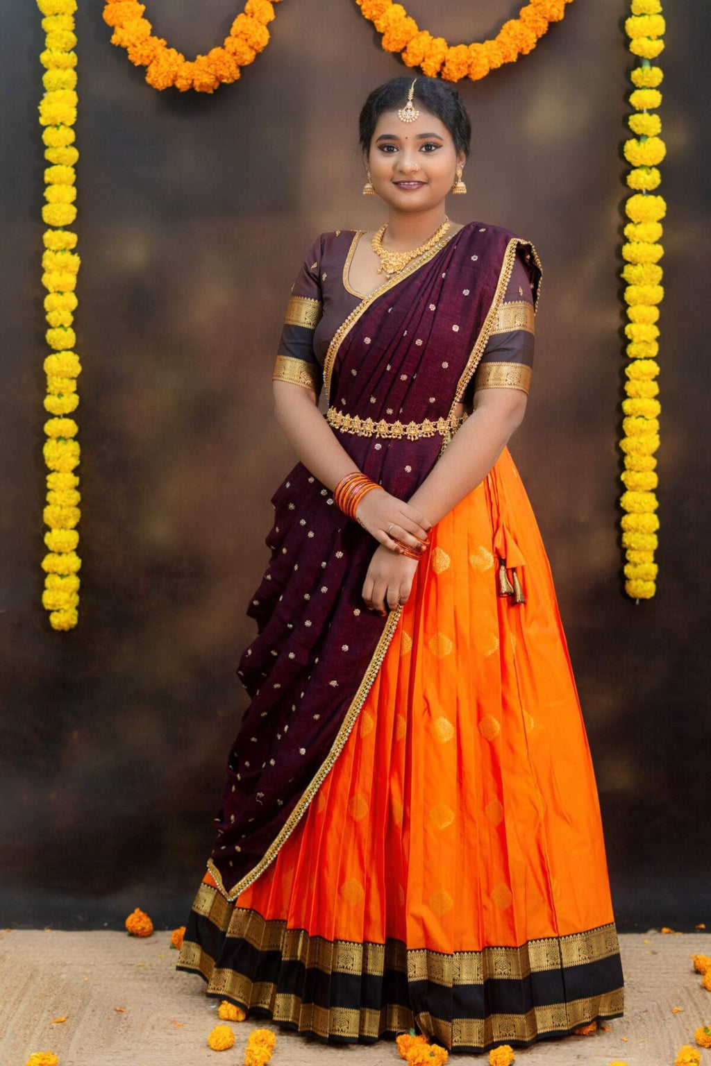 Royal Maroon Sunset Half Saree ✨ Exclusively at Pretty Pattu Boutique 💛