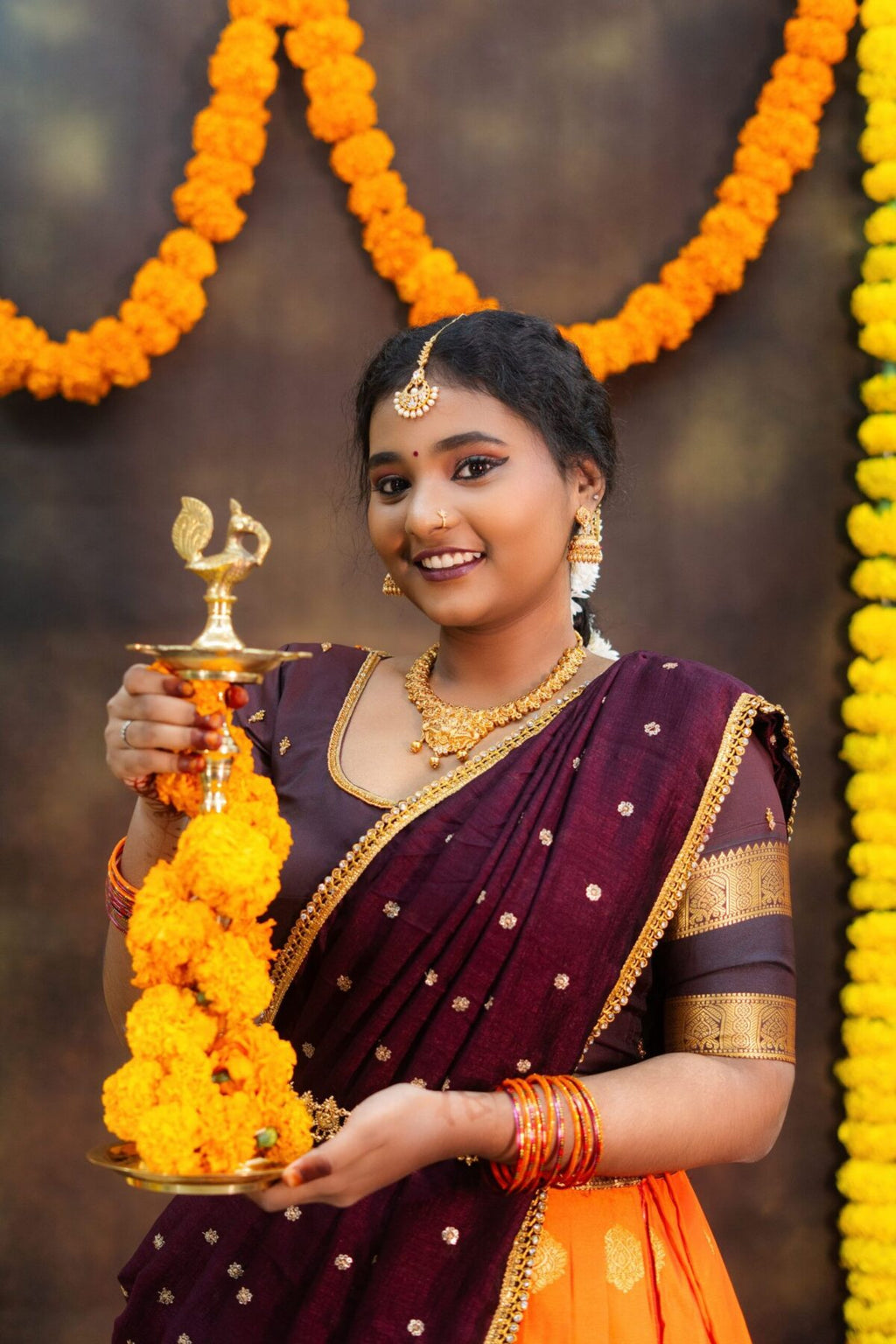 Royal Maroon Sunset Half Saree ✨ Exclusively at Pretty Pattu Boutique 💛