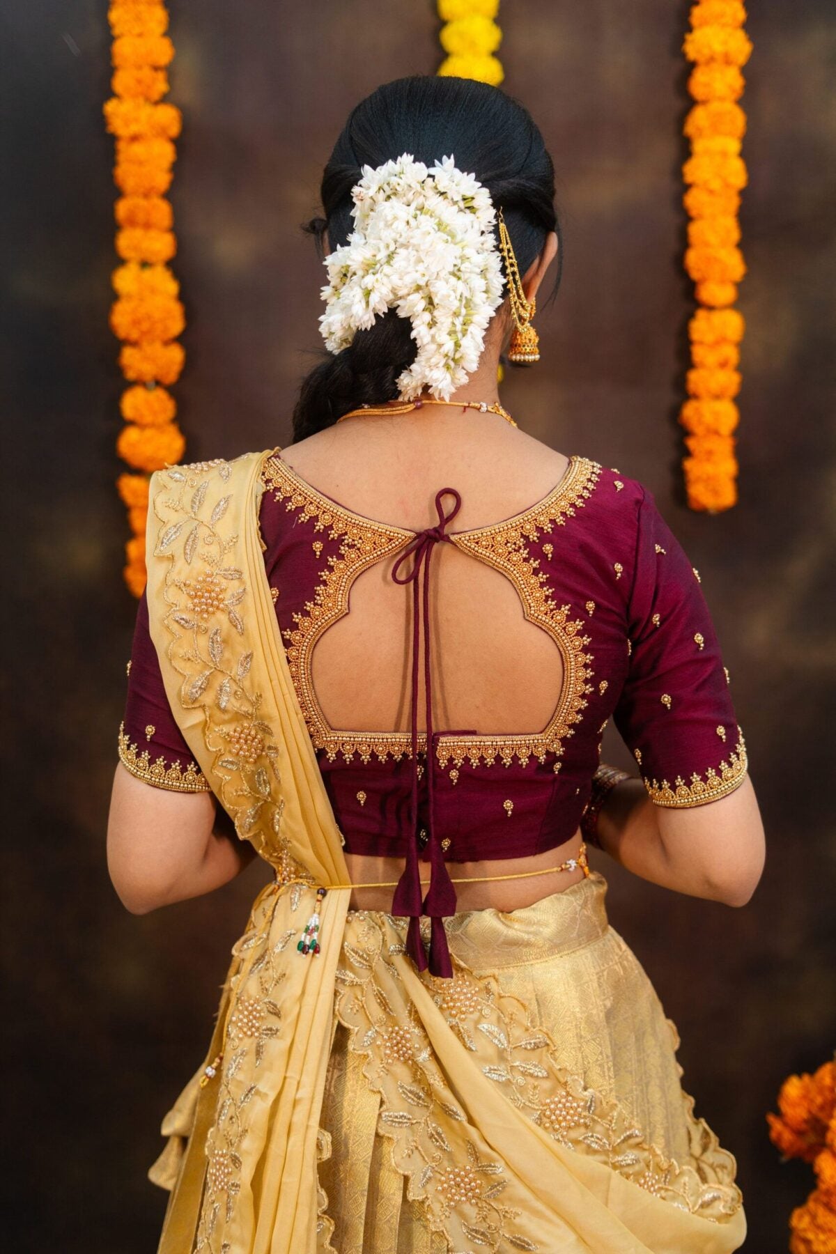 Prettypattu Gold & Maroon Festive Half Saree
