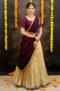 Prettypattu Maroon & Gold Festive Half Saree
