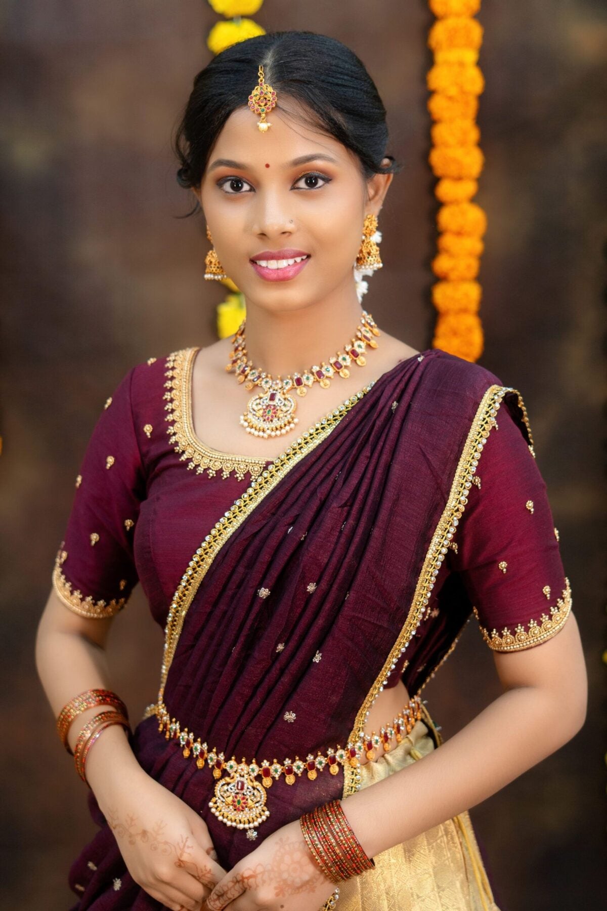 Prettypattu Maroon & Gold Festive Half Saree