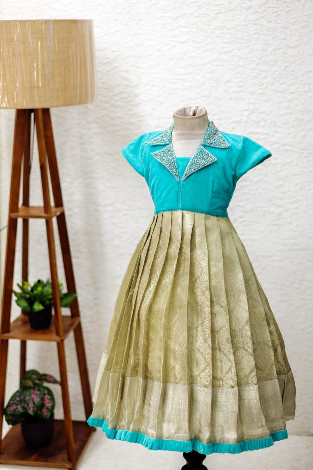 Tissue Banarasi Full Frock with Velvet Top
