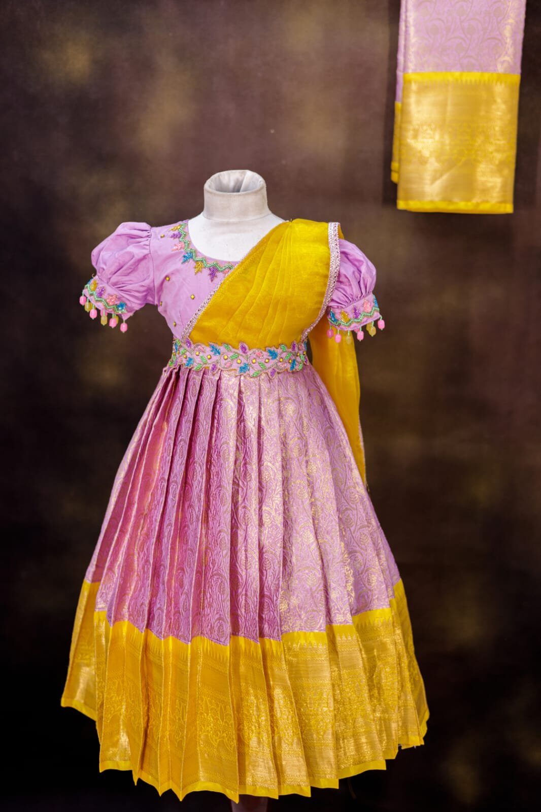 Semi Banarasi Full Frock – Half Saree Model