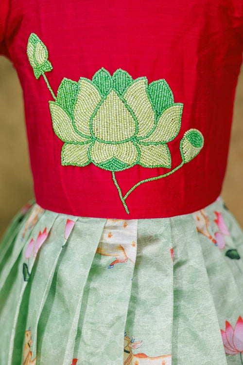 Elegant Pichwai Fabric Lehanga with Raw Silk Top