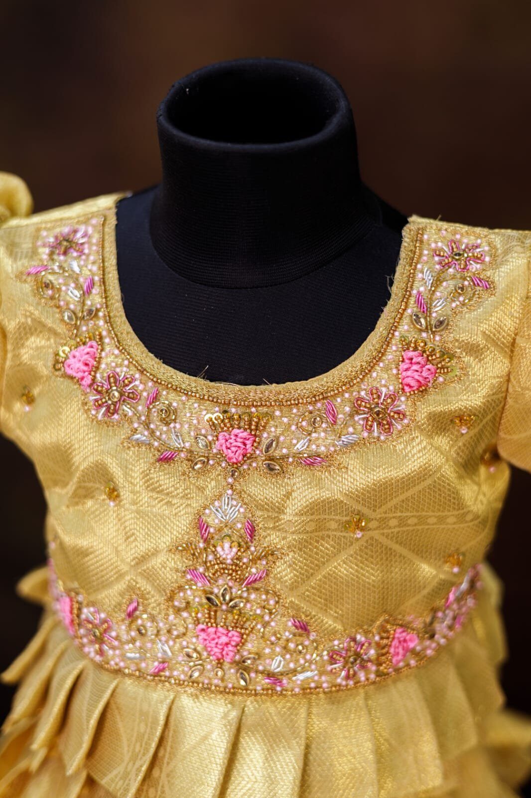 Elegant gold tissue lehanga & frock sister combo