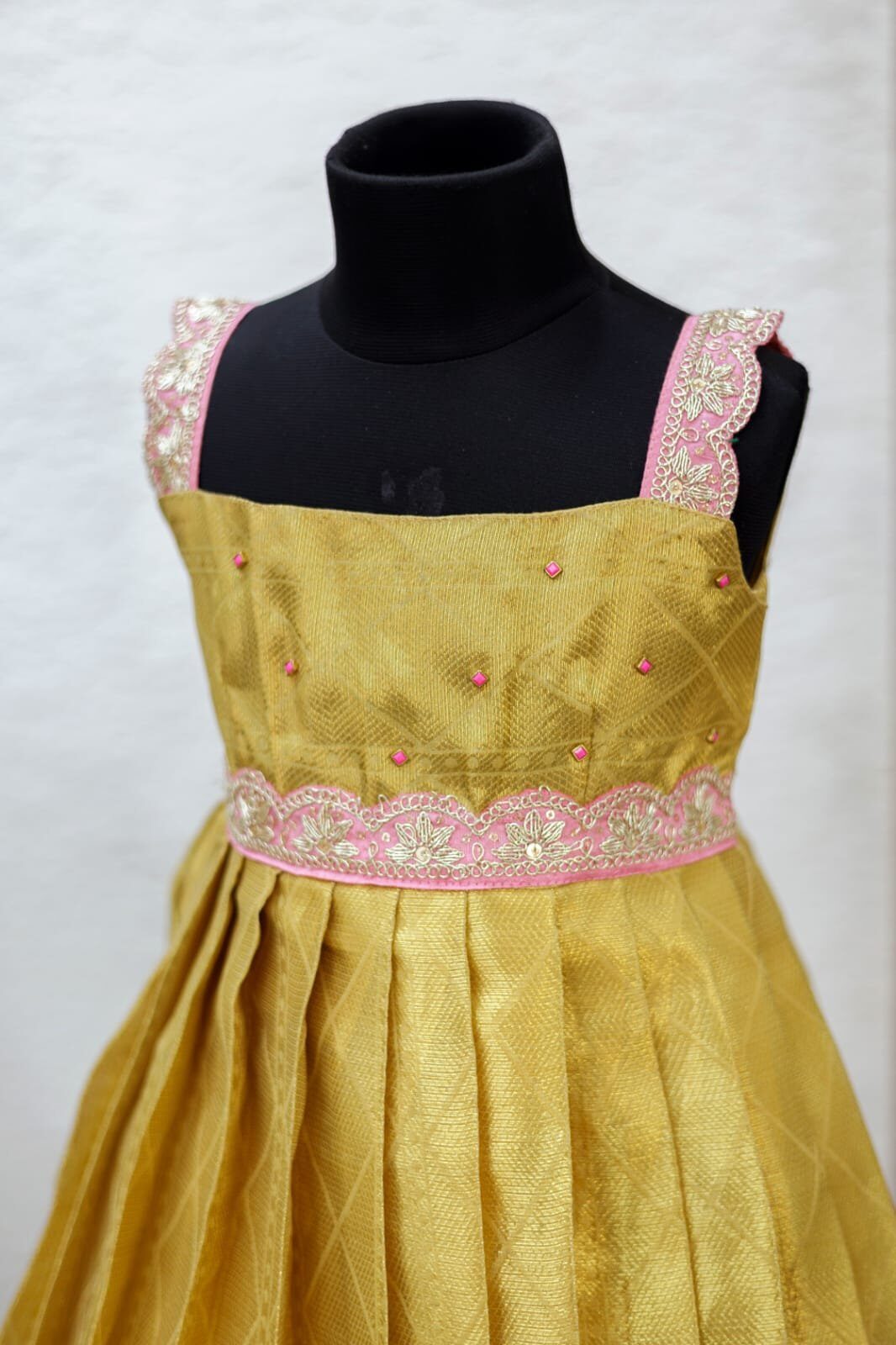 Elegant gold tissue lehanga & frock sister combo