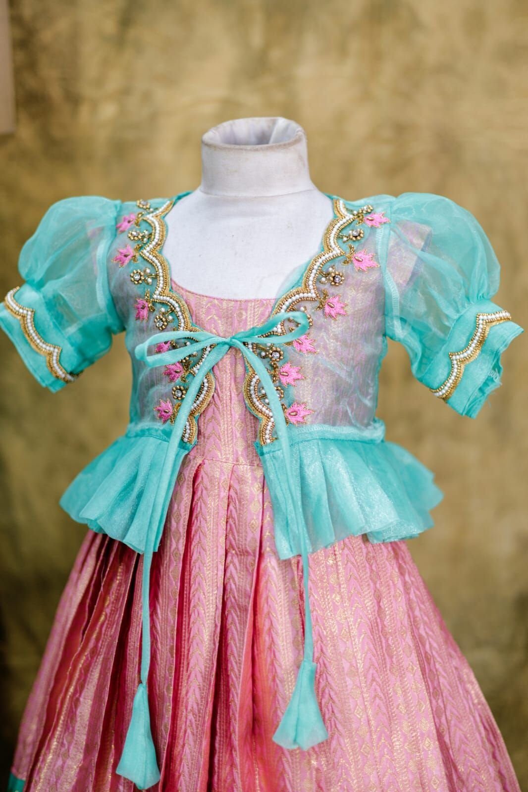 Kanchi pattu full frock with organza overcoat