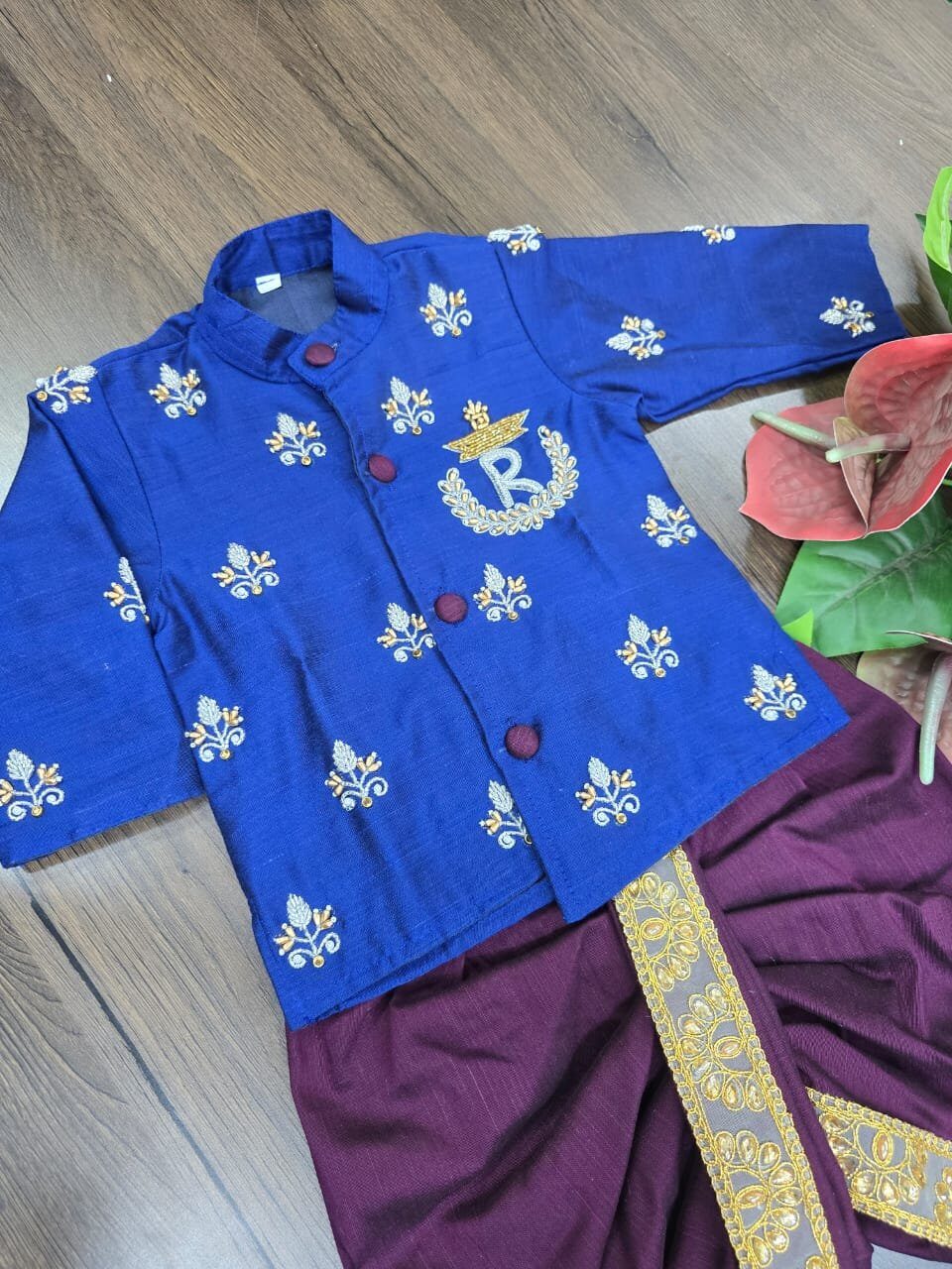 Premium Raw Silk Dhoti with Aari Work Kurta