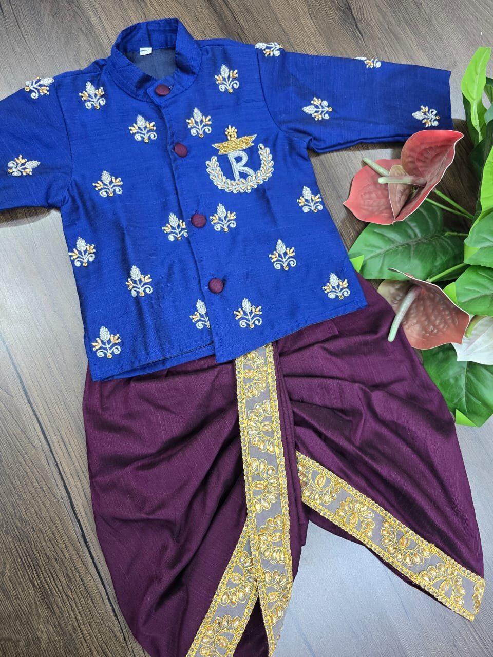 Premium Raw Silk Dhoti with Aari Work Kurta