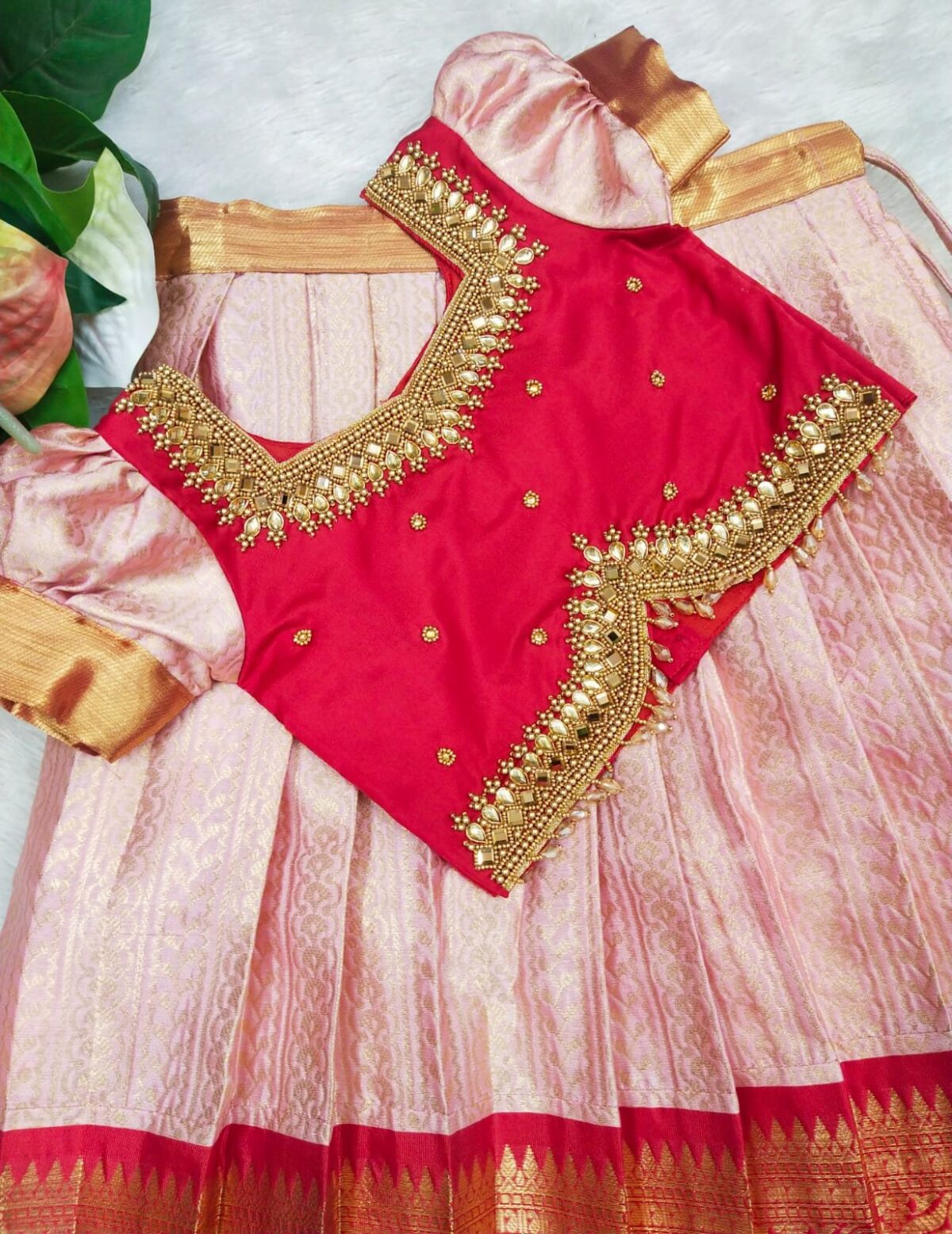 Premium Semi banarasi Soft Silk Lehenga Set – Aari Work Blouse