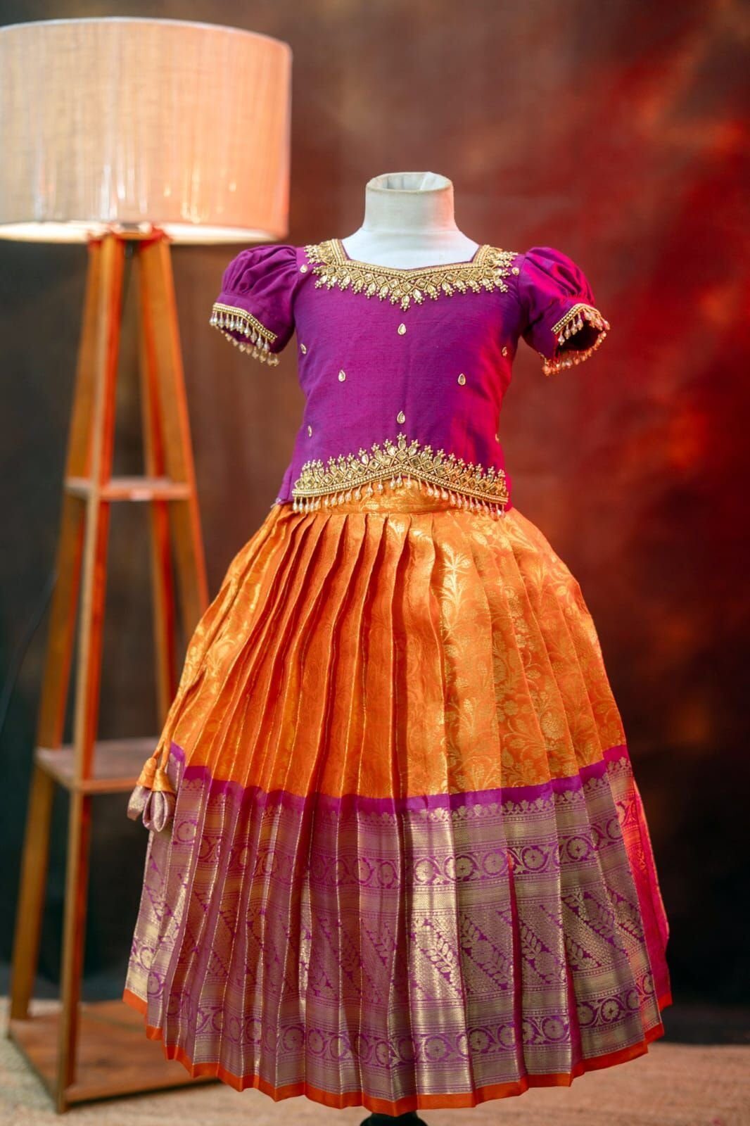 Tissue Banarasi Lehenga with Raw Silk Aari Work Top