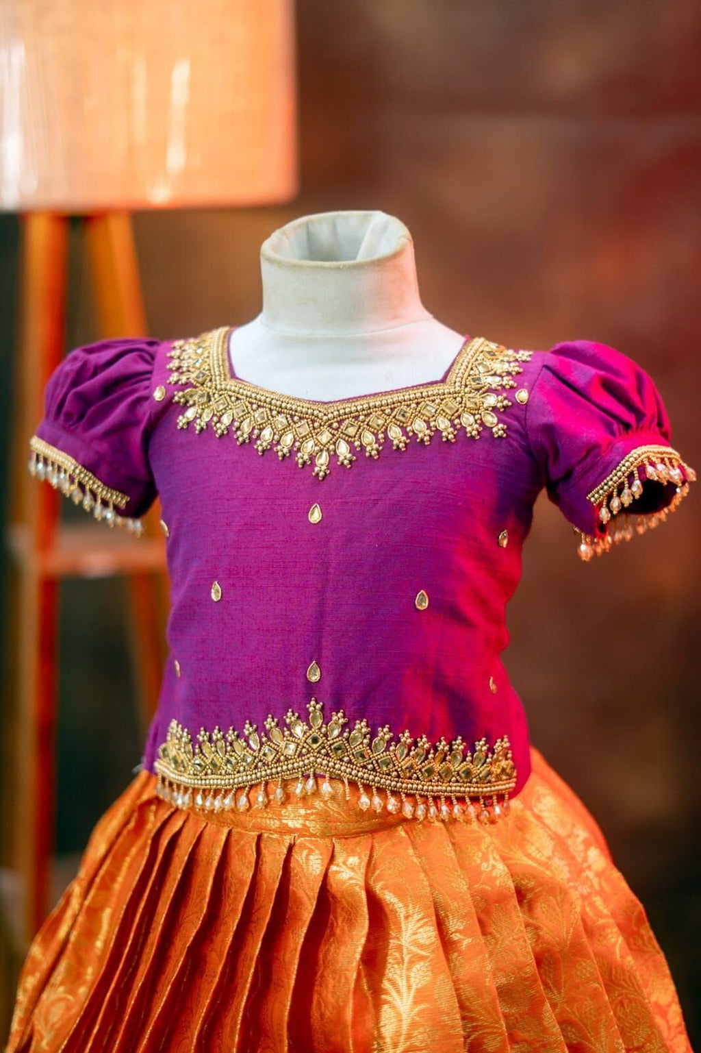 Tissue Banarasi Lehenga with Raw Silk Aari Work Top
