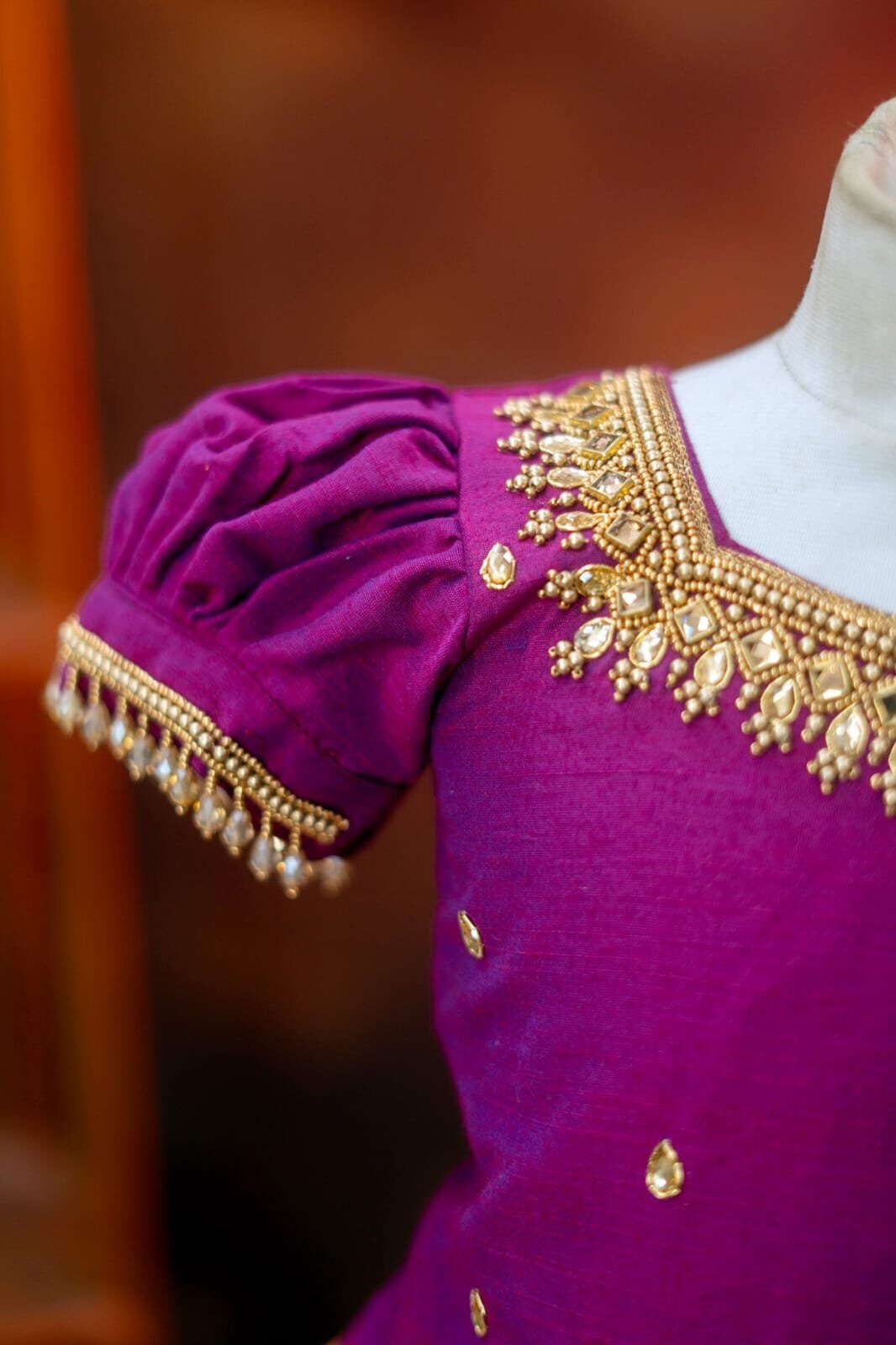 Tissue Banarasi Lehenga with Raw Silk Aari Work Top