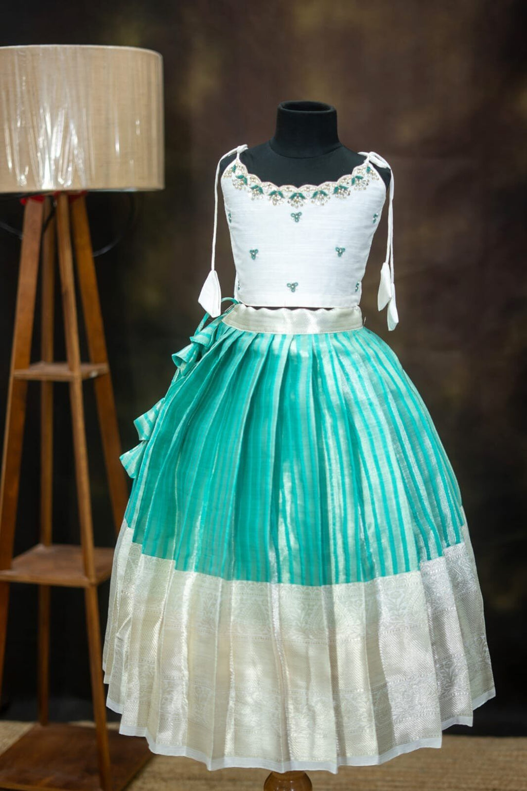 Tissue Banarasi Lehenga with Raw Silk Aari Work Top