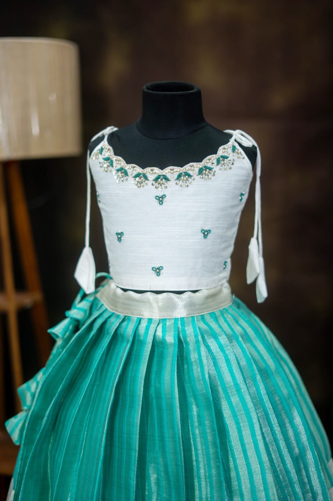 Tissue Banarasi Lehenga with Raw Silk Aari Work Top