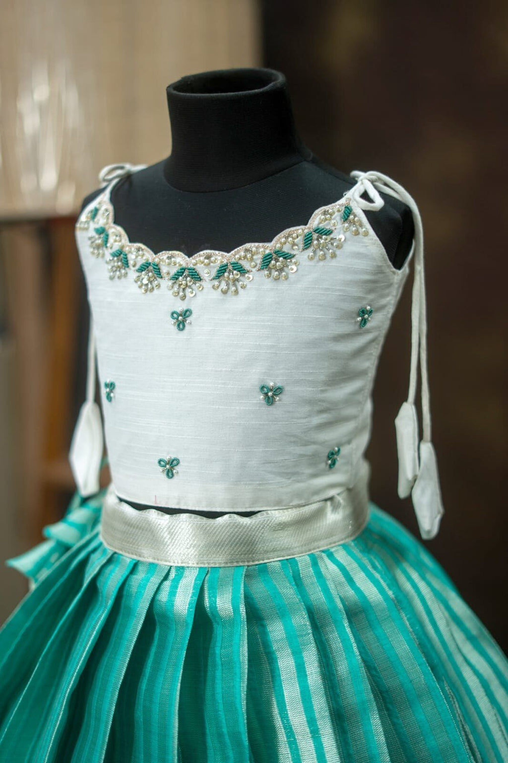Tissue Banarasi Lehenga with Raw Silk Aari Work Top