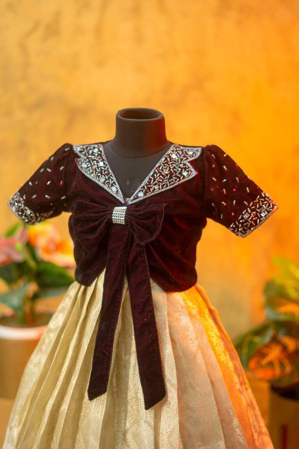 Tissue Banarasi Frock with Velvet Aari Work Top