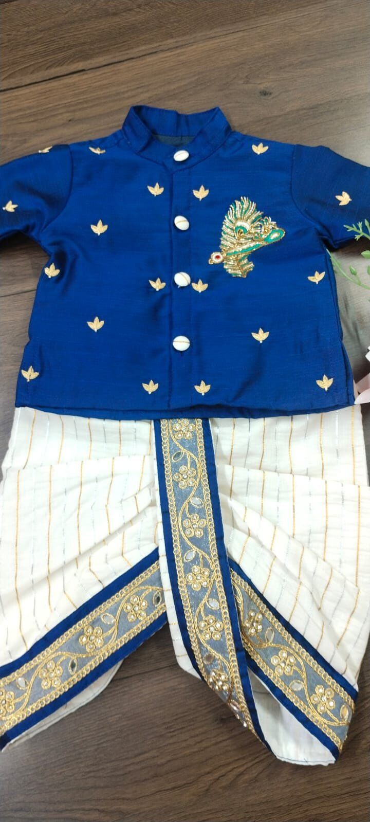 Premium Raw Silk Dhoti and Kurta with Aari Work