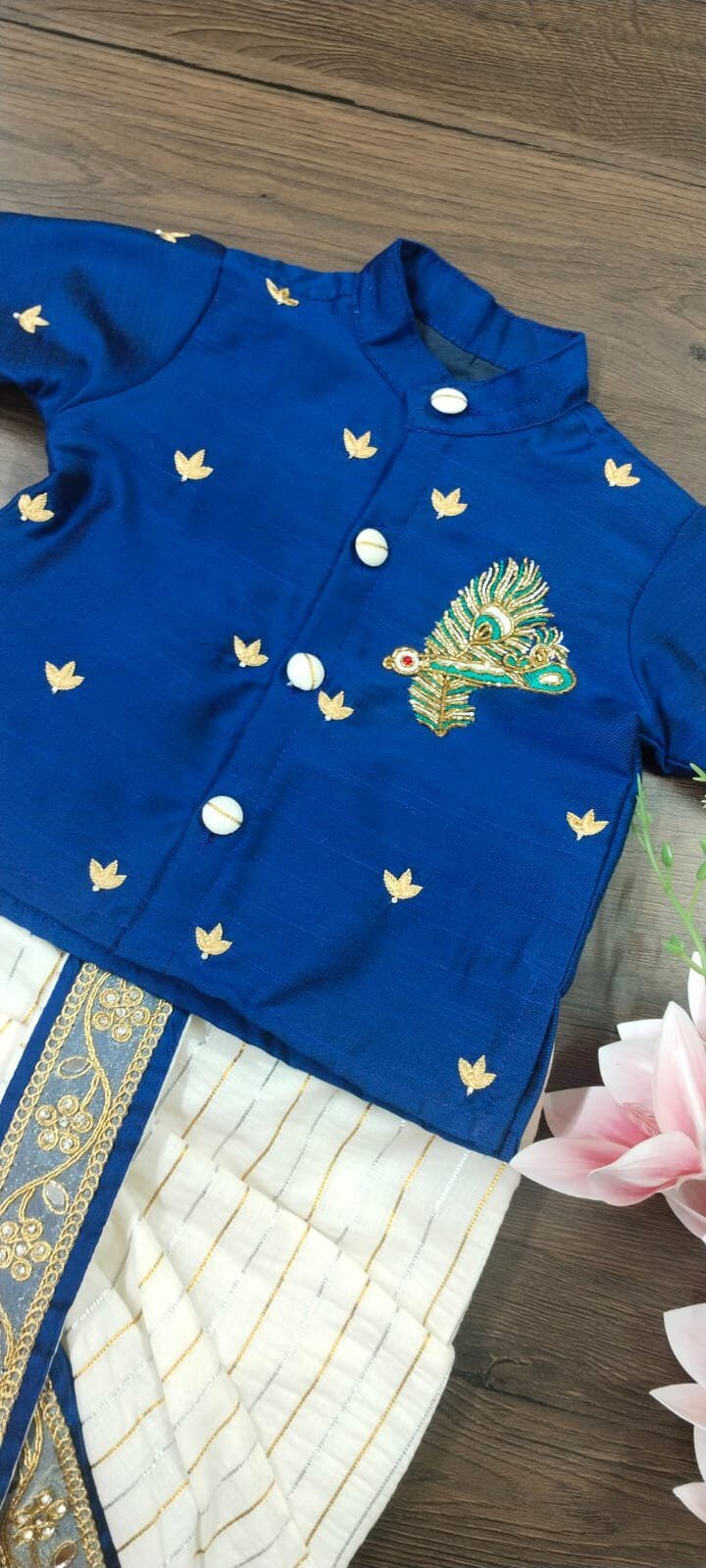 Premium Raw Silk Dhoti and Kurta with Aari Work
