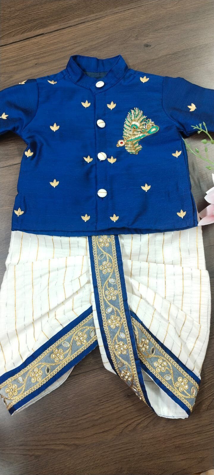 Premium Raw Silk Dhoti and Kurta with Aari Work