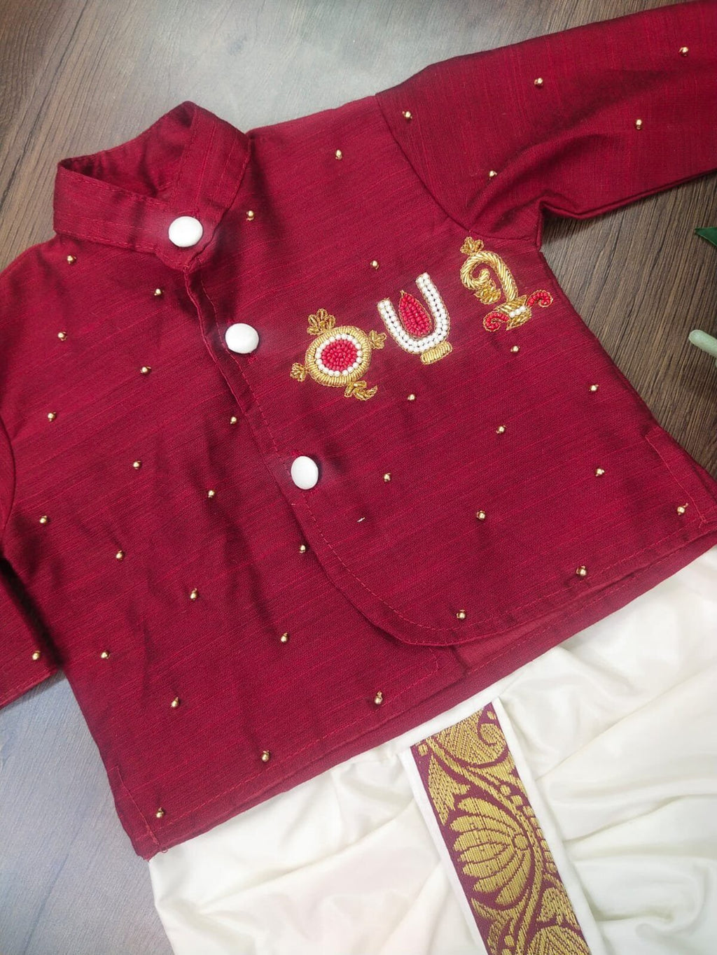 Premium Raw Silk Dhoti and Kurta with Aari Work