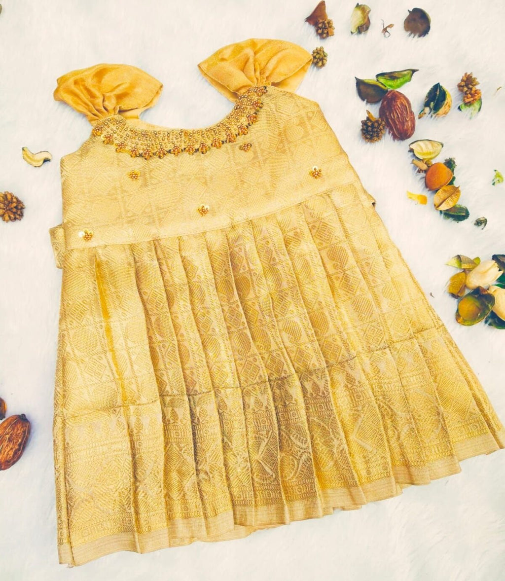 PREMIUM TISSUE BANARASI SILK FROCK WITH AARI WORK