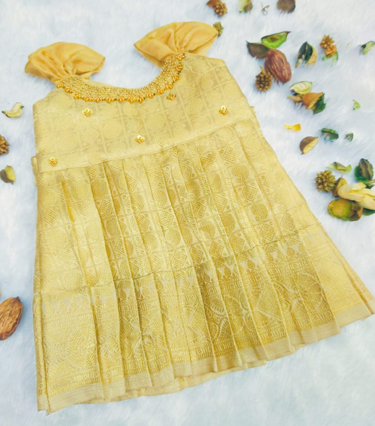 PREMIUM TISSUE BANARASI SILK FROCK WITH AARI WORK