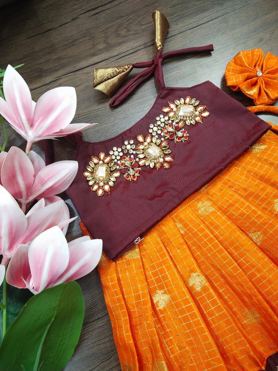 KANCHI PATTU PAVADAI WITH AARI WORK BLOUSE