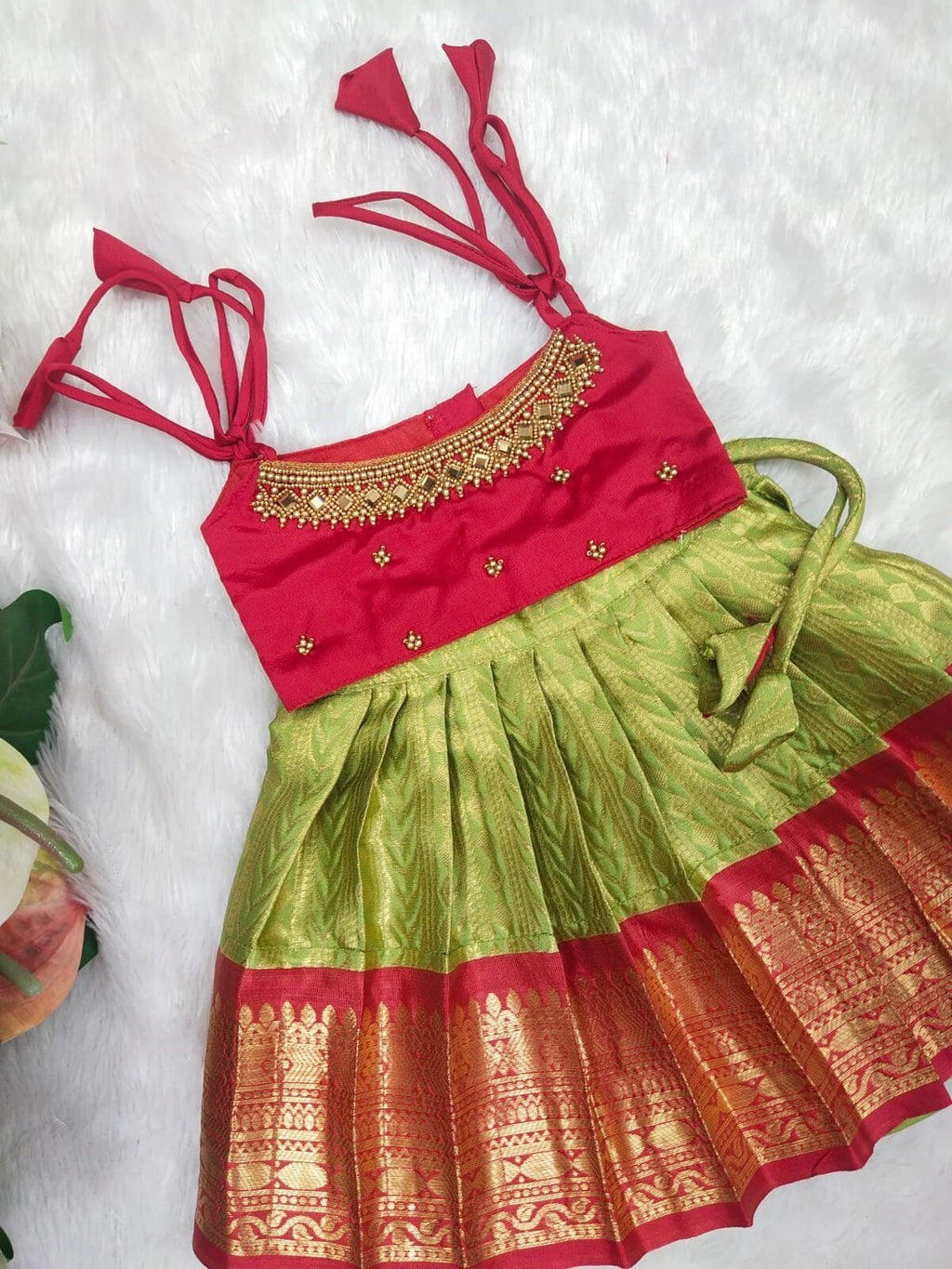 Semi Banarasi Pattu Pavadai with Aari Work Top