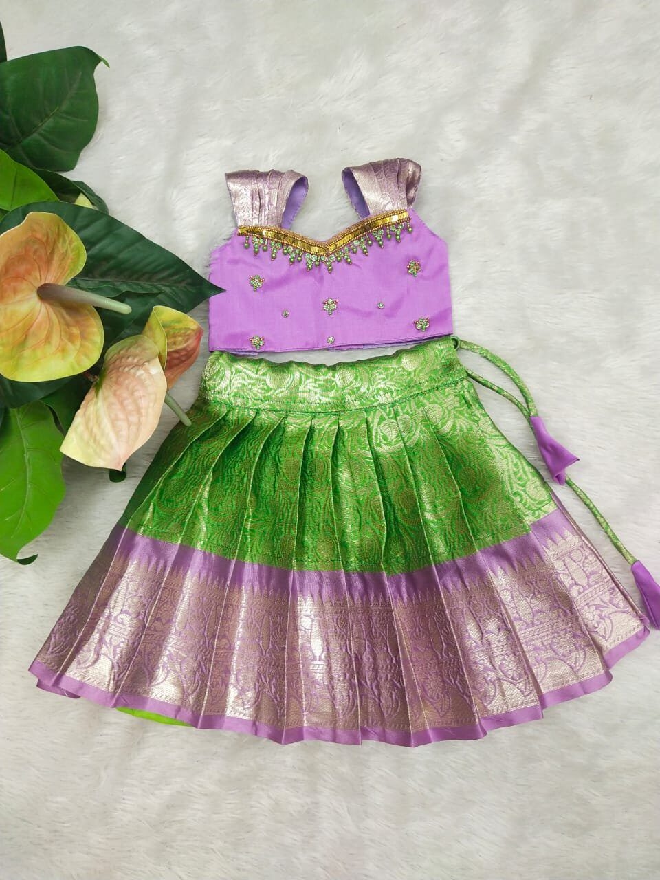 Semi Banarasi Lehenga with Aari Work Top