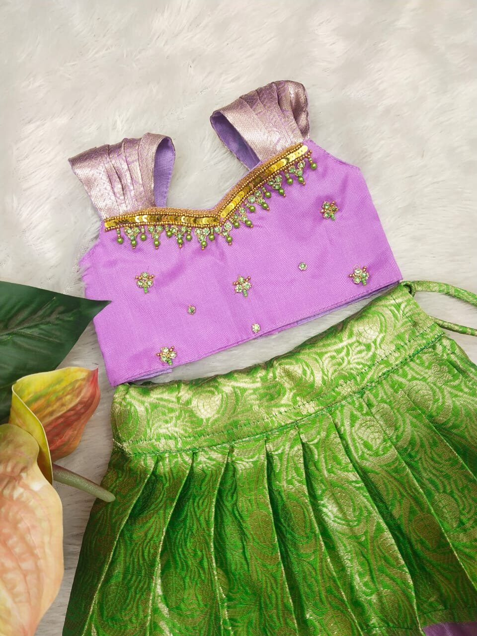 Semi Banarasi Lehenga with Aari Work Top