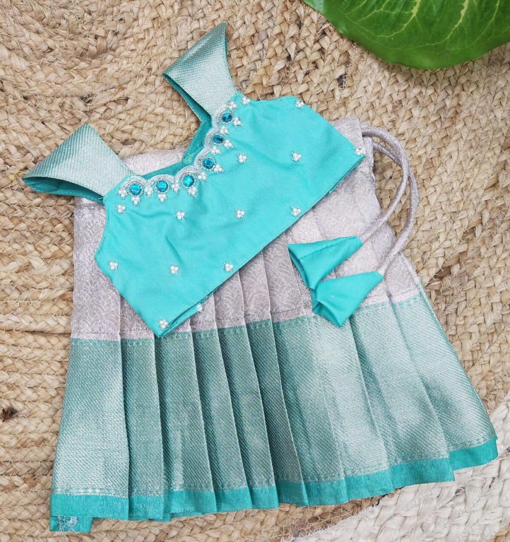Tissue Silk Pattu Padavadai with Aari Work Blouse