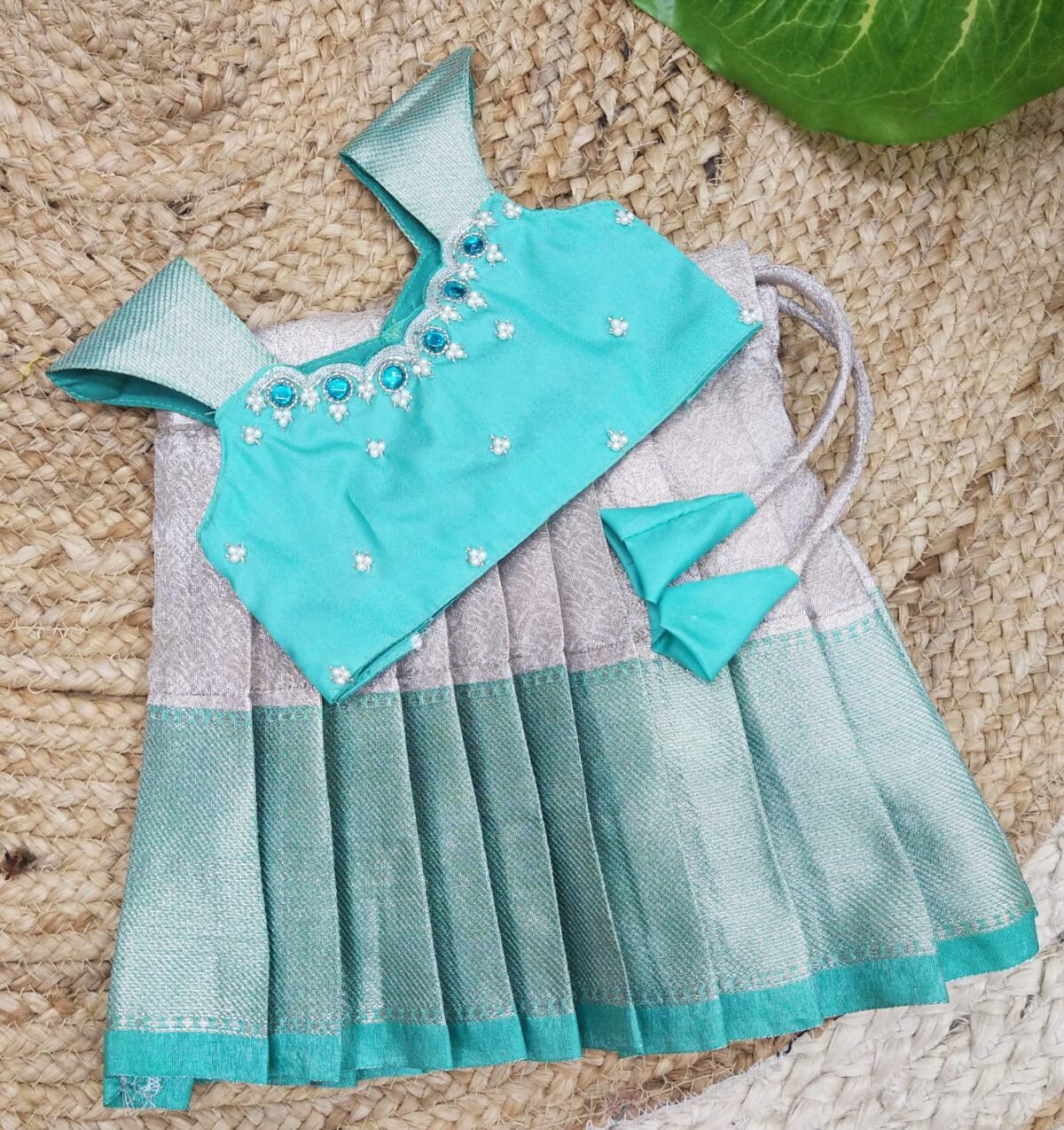 Tissue Silk Pattu Padavadai with Aari Work Blouse