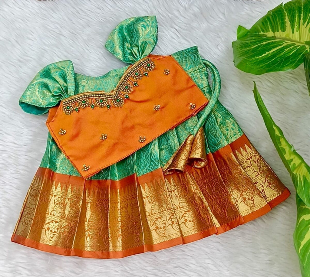 Semi Banarasi Pavadai with Aari Work Top