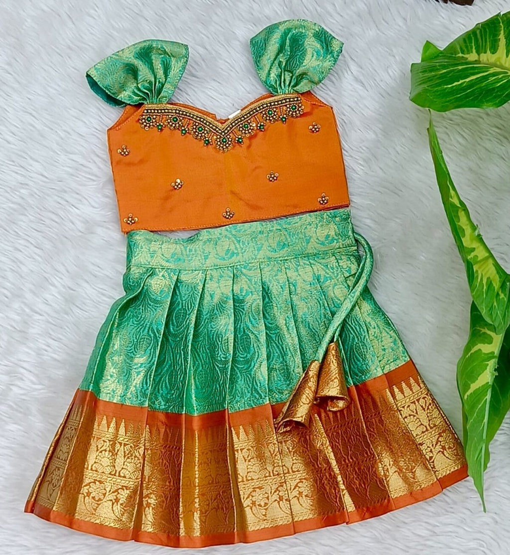Semi Banarasi Pavadai with Aari Work Top