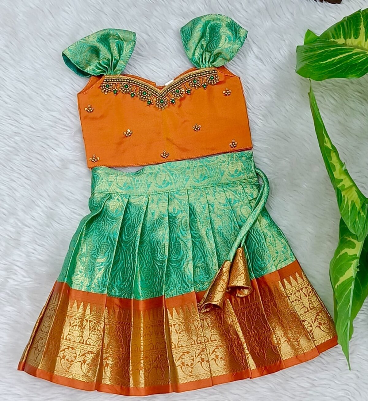 Semi Banarasi Pavadai with Aari Work Top