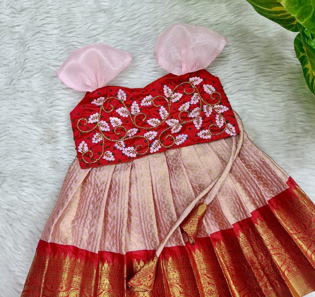 Semi Banarasi Lehenga with Silk Cotton Aari Work Top