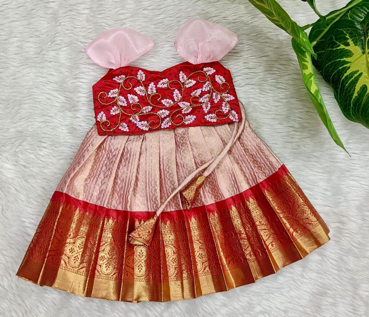 Semi Banarasi Lehenga with Silk Cotton Aari Work Top
