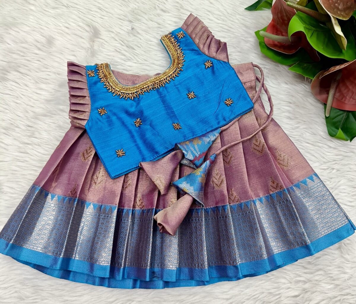 Kanchi Pattu Padavadai with Aari Work Blouse