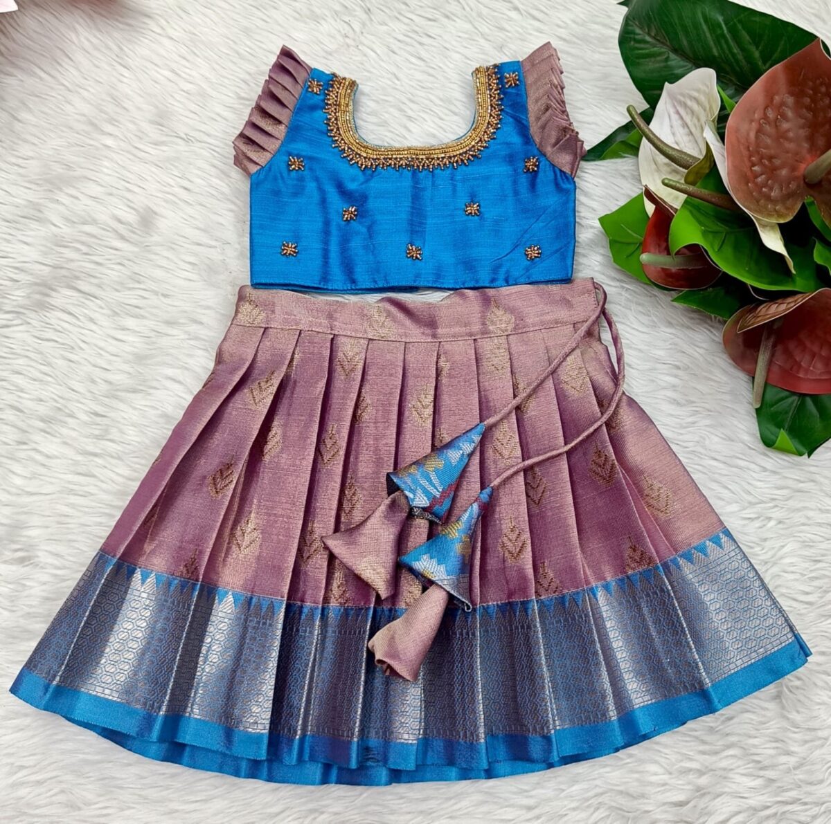 Kanchi Pattu Padavadai with Aari Work Blouse