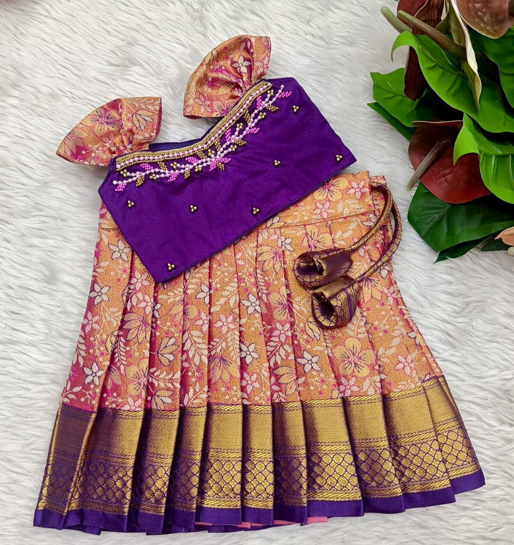 Kanchi Pattu Padavadai with Aari Work Blouse