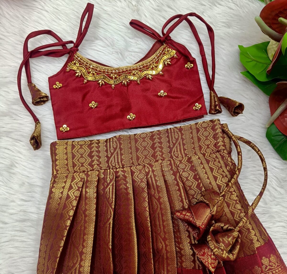 Semi Banarasi Pavadai with Aari Work Top
