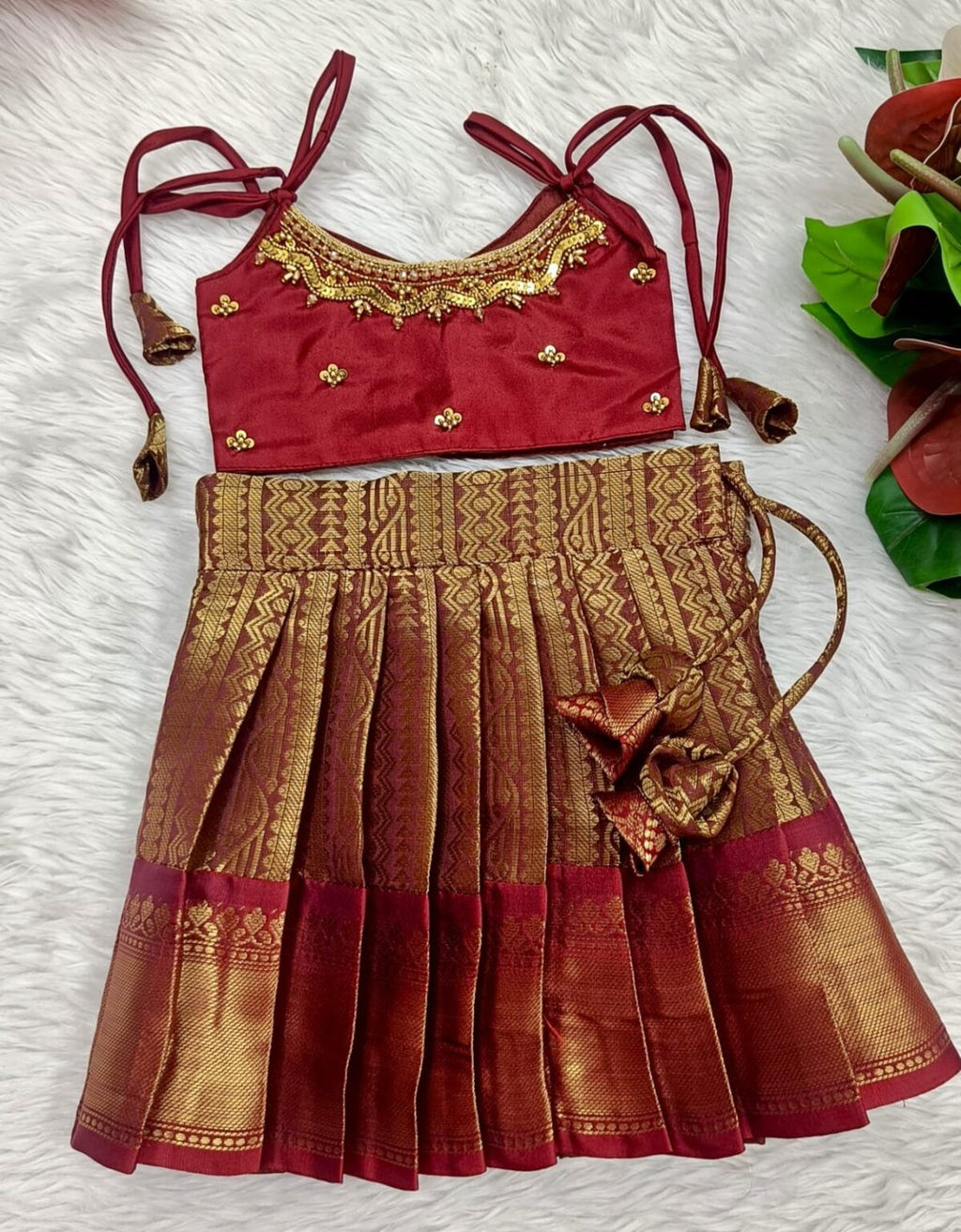 Semi Banarasi Pavadai with Aari Work Top