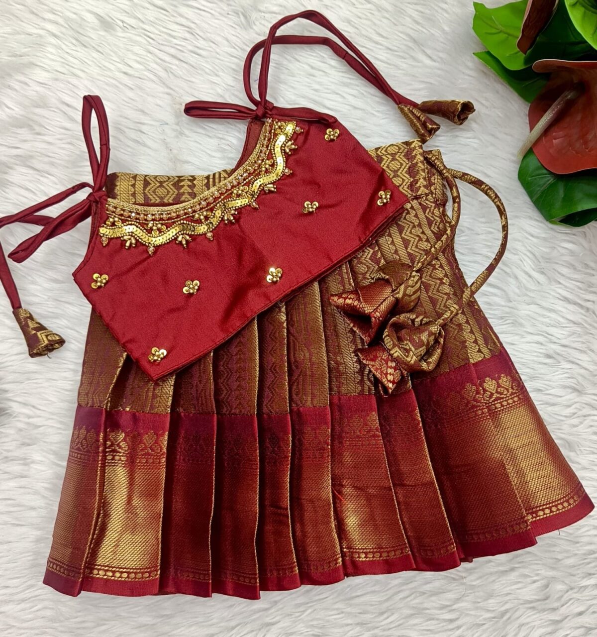 Semi Banarasi Pavadai with Aari Work Top