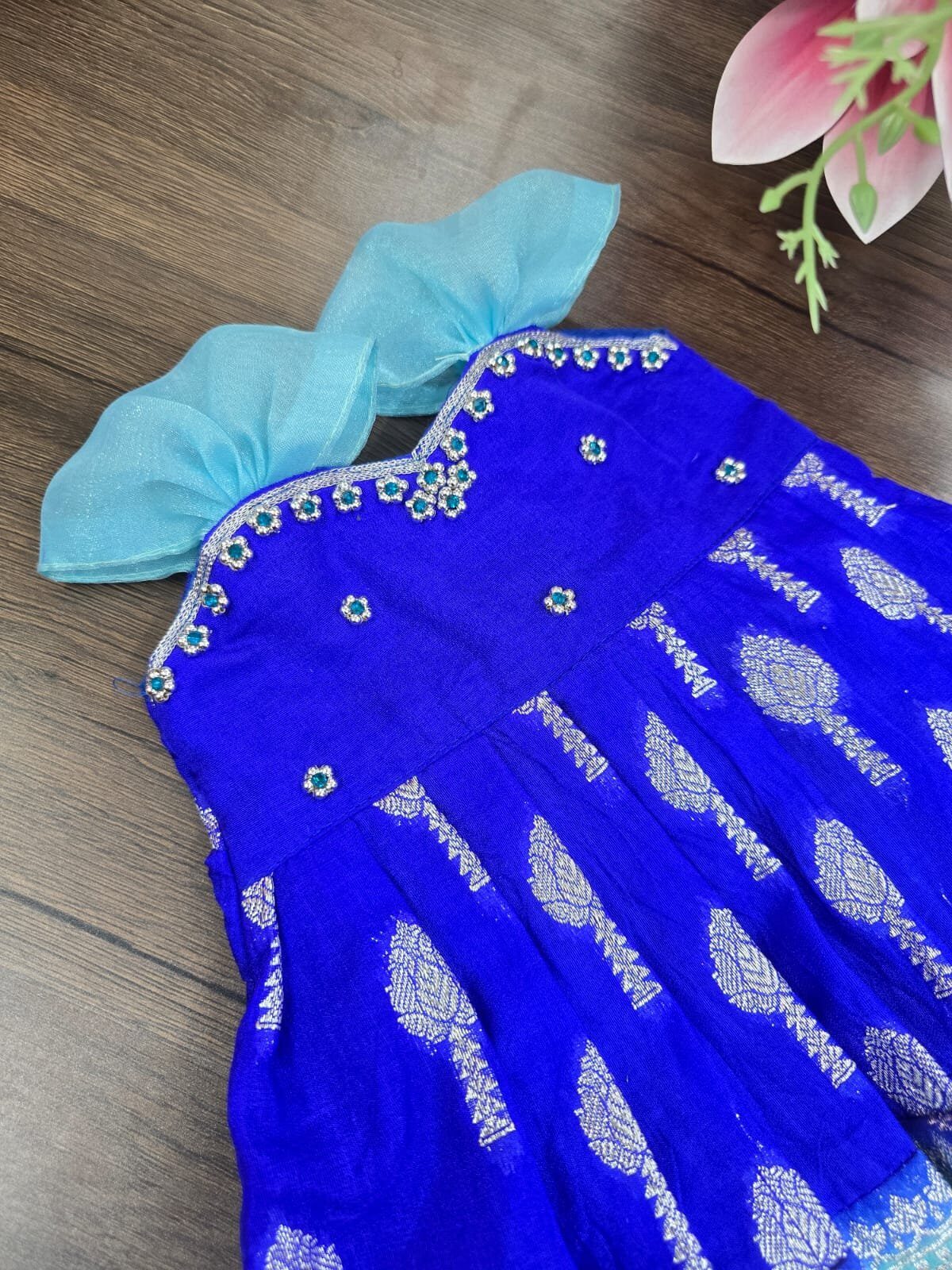 Royal Blue Kumbakonam Soft Silk Pattu Frock with Zari Border