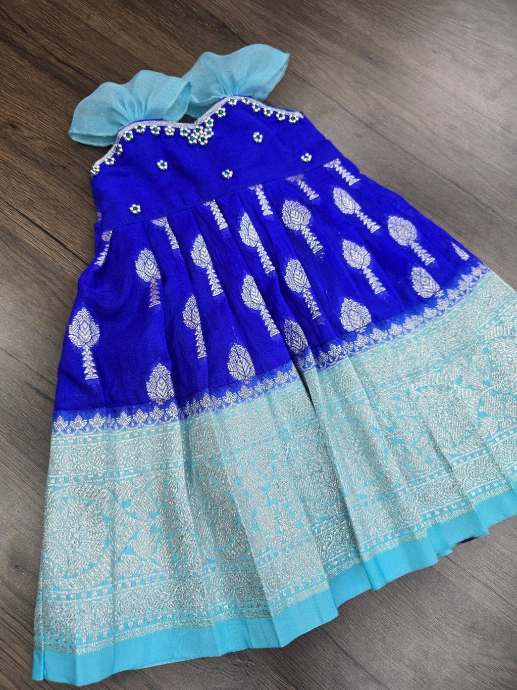 Royal Blue Kumbakonam Soft Silk Pattu Frock with Zari Border